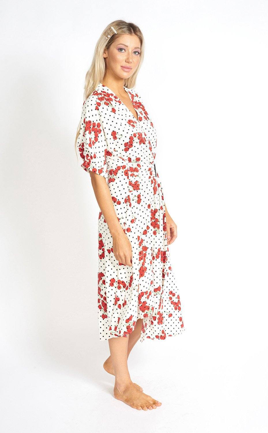 Cherry and  Polka Dot Wrap Style Dress
