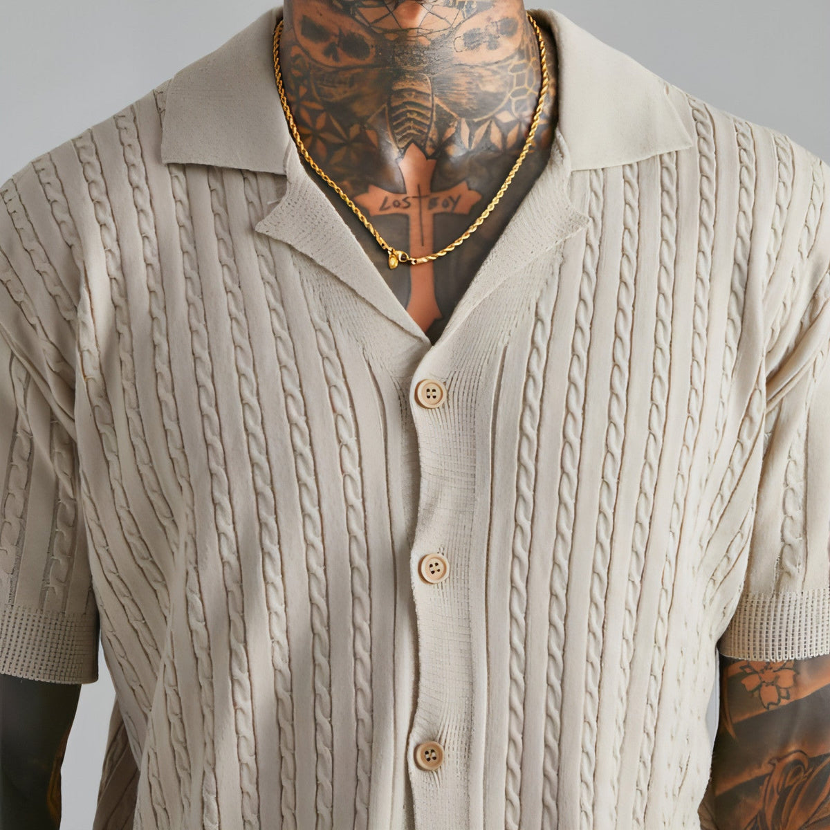 Men's Knitted Button Short-sleeved T-shirt