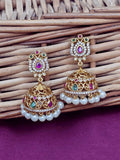 Gold Plated Kemp & Pearl Jhumka Earrings
