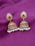 Gold-Plated Antique Jhumka Earrings with Pearls